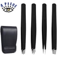 thumbnail image 1 of Professional Tweezers Set, 4 Pack Precision Tweezers For Eyebrows,Professional Slant Tip Tweezer Set for Hair Remove with Travel Case(Black), 1 of 6