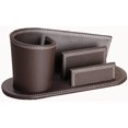 thumbnail image 1 of （Brown）Square Pencil Pot Multifunctional Leather Desktop Cosmetic Storage Box/Basket Makeup Storage Business Cards Pen Holder Classic Practical for Office Home, 1 of 5