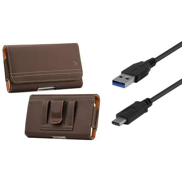 Luxmo Pu Leather Belt Holster Card Slot Carry Case Brown For Nokia 3 1 A Nokia 3 1 C With Usb 3 1 Type C Superspeed Fast Sync Charger Cable 3 3 Feet And Atom Cloth