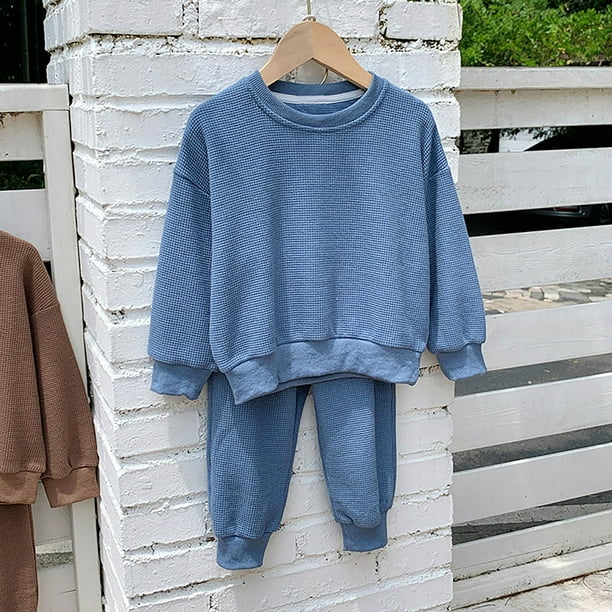 Conjuntos de blusas y camisas de cuello redondo y manga larga para niños y niñas, sudaderas de manga larga, sudaderas de manga larga, conjunto de top y pantalón para conjuntos deportivos casuales, con