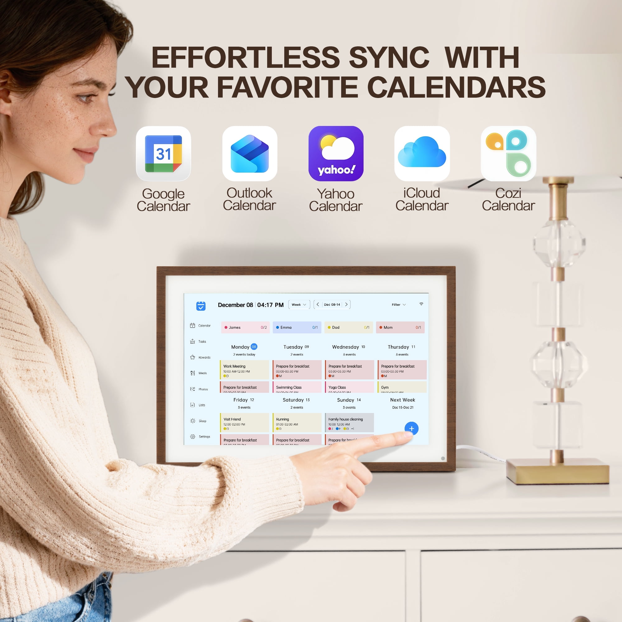 VUSIGN 10.1" Smart Digital Calendar & Chore Chart, Full HD Touchscreen Display WiFi Sync Electronic Planner for Family Schedules, Desk Stand Included - Share Photos/Videos