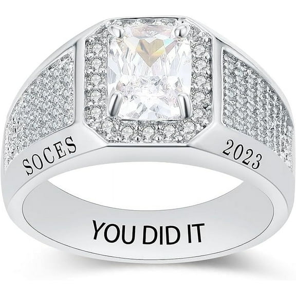 Ccjcinata-Personalized class rings for high school Customizable university class rings for high school for men Sterling Silver graduation rings for men (Sterling Silver - Platinium)