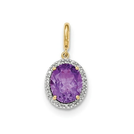 14k Yellow Gold Amethyst w/Diamond Halo Pendant