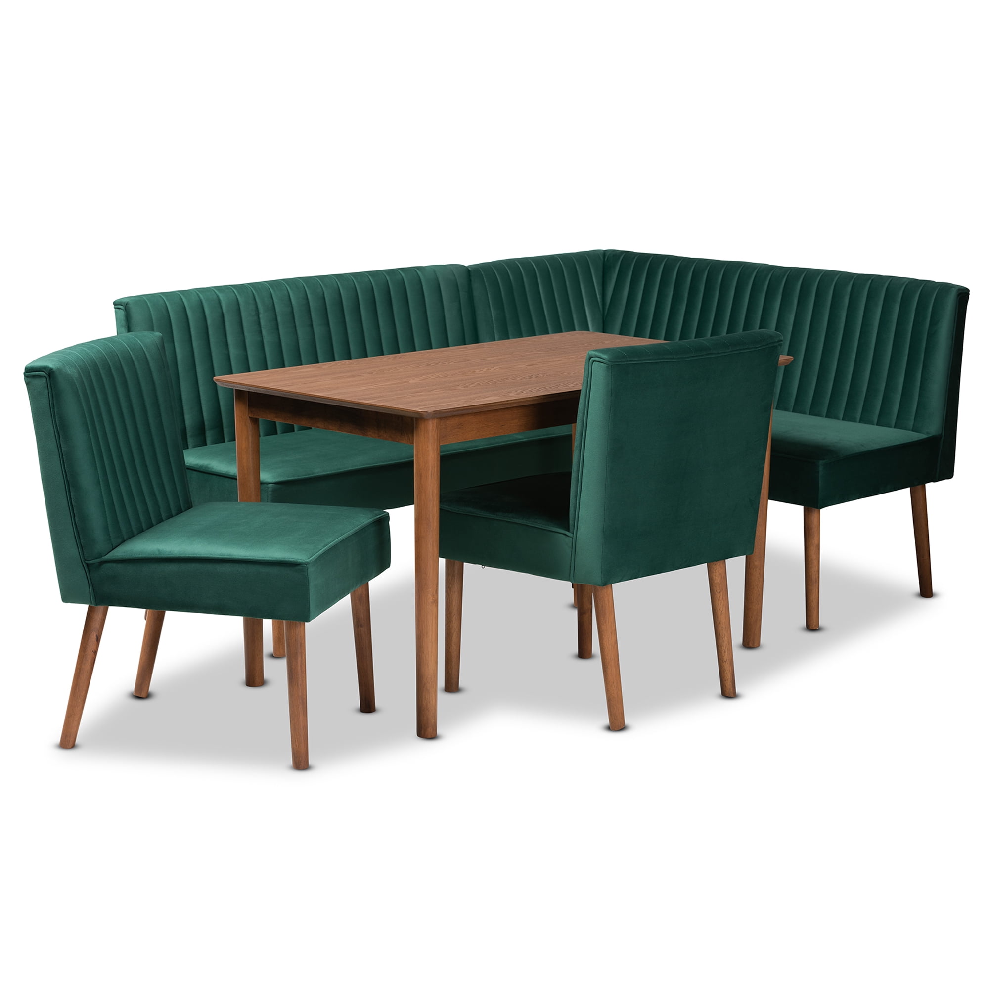 Baxton Studio Alvis Mid-Century Dining Nook Set, 5-Piece, Walnut Brown