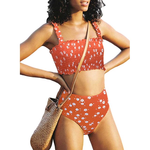 Maillots de Bain Bandeau 2 Pièces Taille Haute pour Femmes