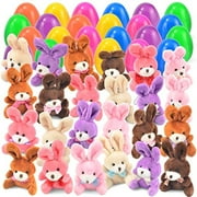 24 PCs Filled Easter Eggs with Plush Bunny, 3.2â€ Bright Colorful Easter Eggs Prefilled with Variety 4.5â€ Plush Bunnies