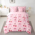 thumbnail image 3 of Homewish Girls Ribbon Bow 7-Piece Twin Bedding Sets,Cartoon Cherry Bedding Comforter Set,Pink Red Sheet Sets For Princess,Microfiber Bedroom Decor Reversible, 3 of 9