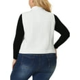 thumbnail image 3 of Chaleco de mezclilla sin mangas de talla grande para mujer Agnes Orinda, chaqueta de jeans con cierre y botones, color blanco, 3 of 7