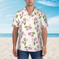 thumbnail image 4 of Balery Tulips Flowers Print Men's Hawaiian Shirts Short Sleeve Beach Shirt Relaxed Fit Vacation Button Down Shirts-Small, 4 of 9