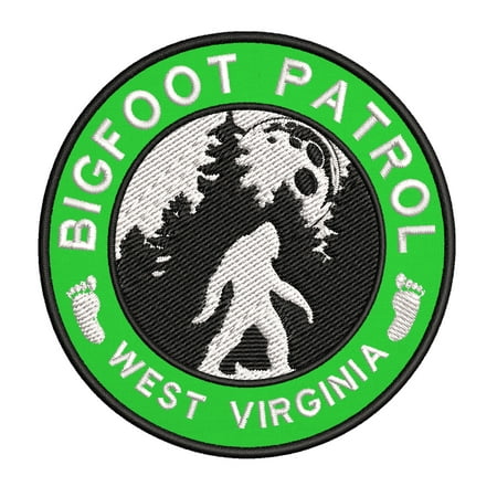 USA West Virginia Bigfoot Patrol! Cryptid Sasquatch Watch! 3.5 Inch Iron Or Sew On Embroidered Fabric Badge Patch Unexplained Mysteries Iconic Series
