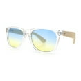 thumbnail image 5 of Hipster Bamboo Wood Arm Rectangle Clear Horn Rim Plastic Sunglasses Clear - Blue Yellow, 5 of 8