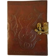 Double Dragon Hearts Entwined Embossed Leather Writing Creative Journal Diary Dream Notebook Brass Latch Closure 240 Pages Handmade Paper 5" x 7"