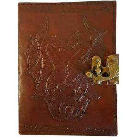 Double Dragon Hearts Entwined Embossed Leather Writing Creative Journal Diary Dream Notebook Brass Latch Closure 240 Pages Handmade Paper 5" x 7"