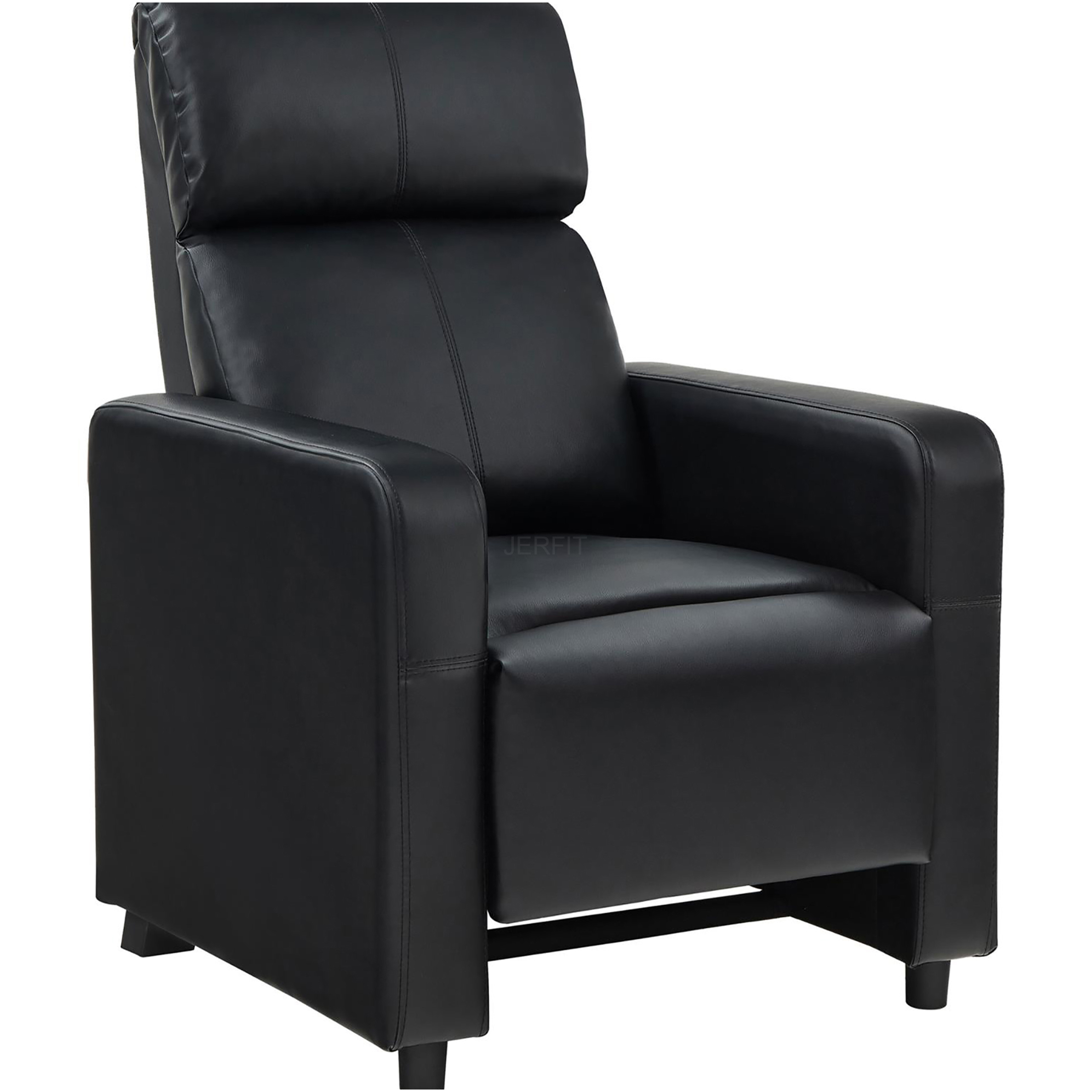 JERFIT Modern Push Back Recliner Chair - Black Faux Leather Upholstered Manual Reclining Chair for Living Room, Home Theater