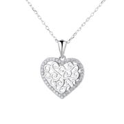 Sterling Silver Filigree Heart Pendant Necklace with crystals