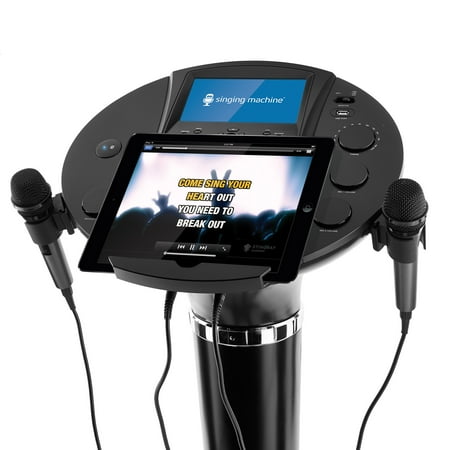 Singing Machine ISM1030BT Bluetooth Pedestal Karaoke System with Resting Tablet Cradle and 7"LCD Color Monitor and Two Microphones, Black