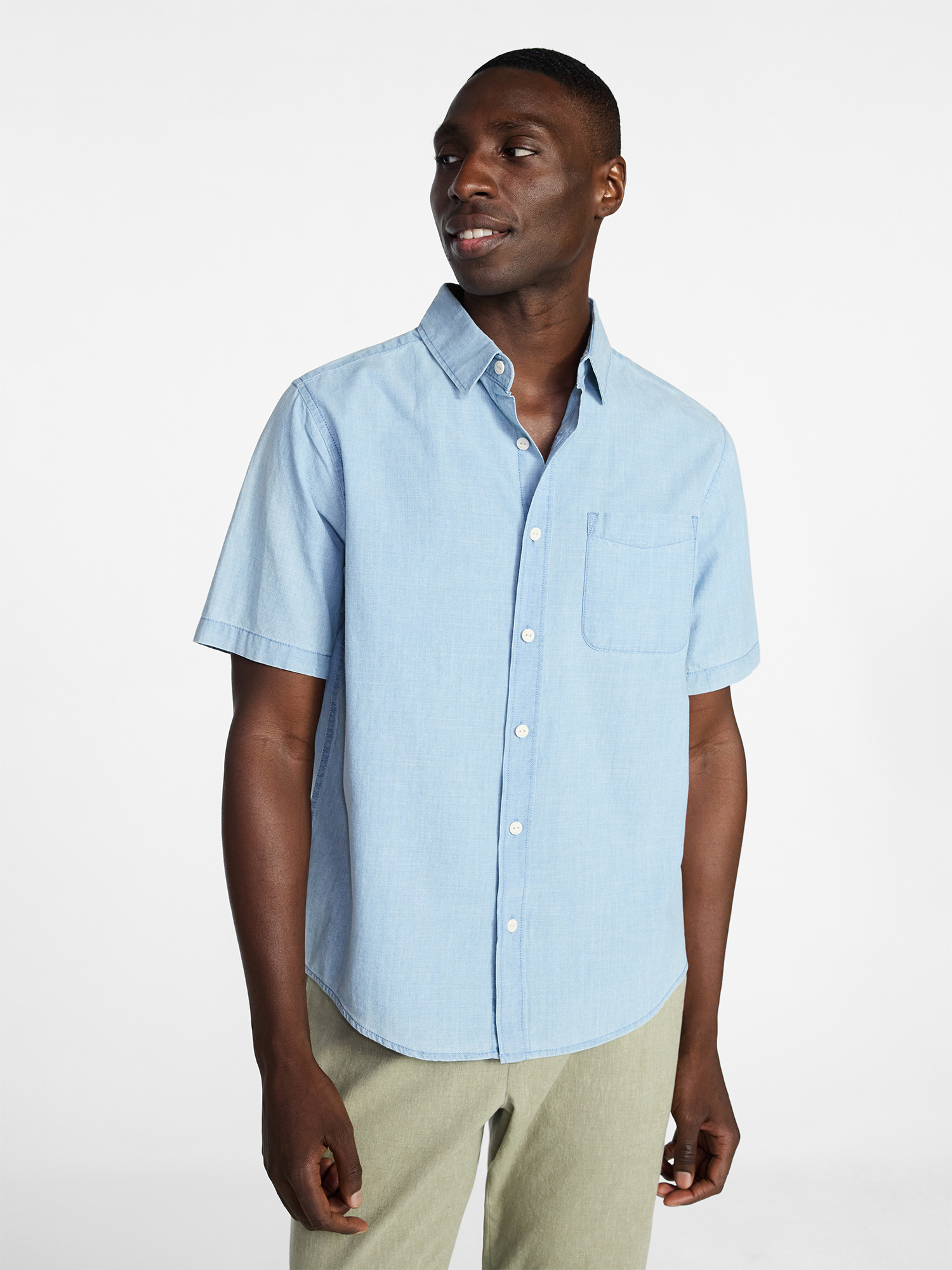 George Men's & Big Men's Modern Fit Chambray Button Up Shirt with Short Sleeves, Sizes XS-5XL