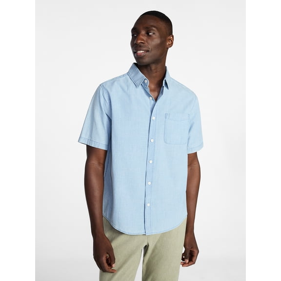 George Men's and Big Men's Chambray Poplin Button Up Shirt with Short Sleeves, Sizes XS-3XL