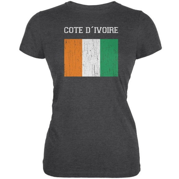World Cup Distressed Flag Cote D'Ivoire Dark Heather Juniors Soft T-Shirt - Small