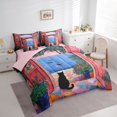 thumbnail image 2 of jejeloiu Coastal Black Cat 7 Pieces Bedding Comforter Set Kids,Colorful Oil Painting Full Bedding Set For Girl,Reversible, 2 of 7