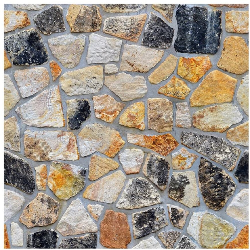 Stone Wallpaper, 3D Effect Blocks Yellow Black Multi Color Brick Peel and Stick Wallpaper, 17.7" x 393"