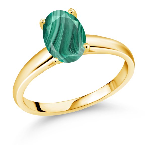 Gem Stone King 2.50 Ct Oval Green Malachite 10K Yellow Gold Ring