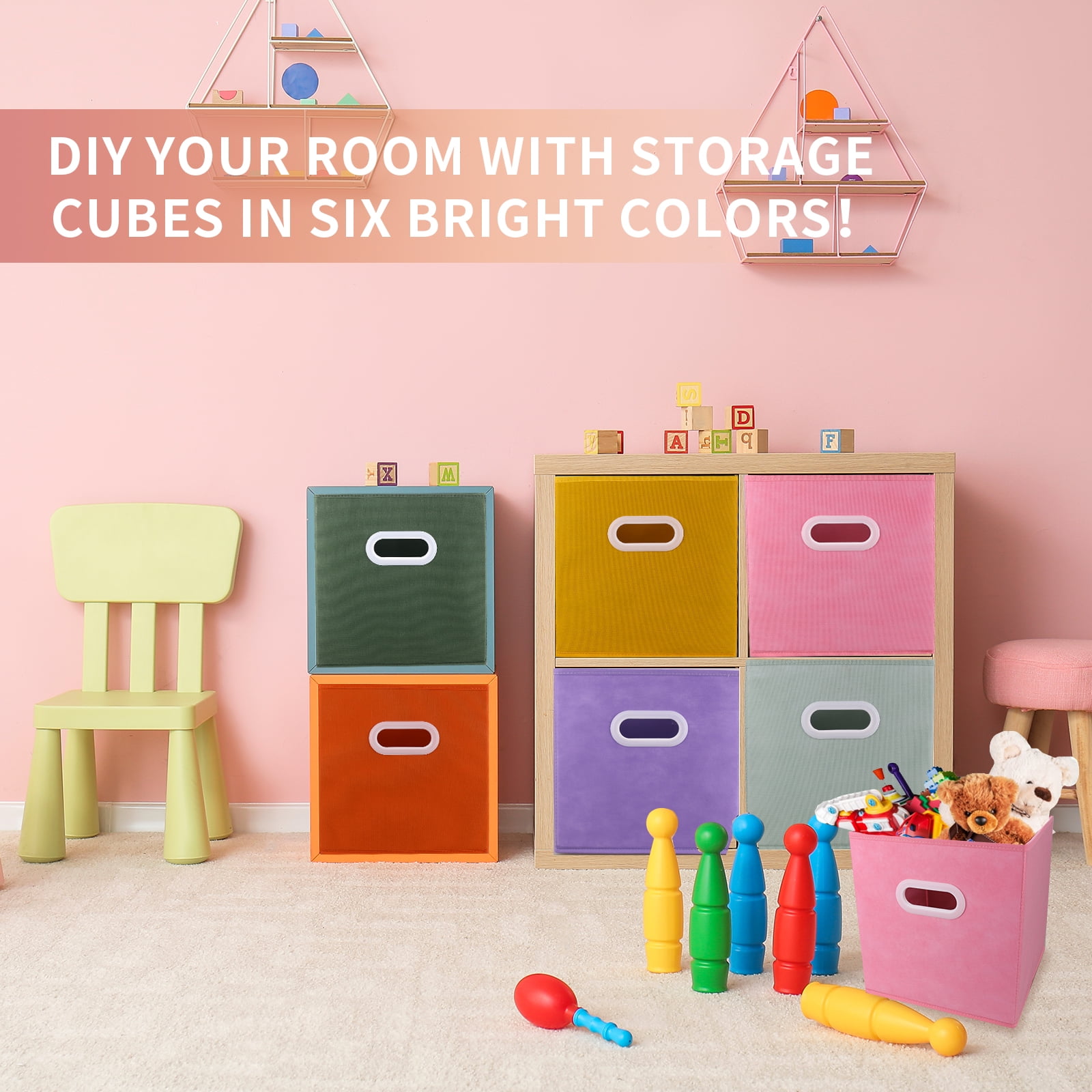 Lourome Storage Cubes, 11-inch Cube Storage Bin, 6 Sets Foldable Fabric Storage Cubes With Handles, 6 Cube Storage Organizer, Storage Cube Bins for Toys, Clothes and Books.