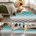 thumbnail image 6 of 6ft Round Rug, Teal Grey Ombre Morocco Pattern Non-Skid Rubber Backing Large Area Rugs - Living Room Bedroom Home Office, Modern Moroccan Geometric Indoor Floor Mat Carpets Washable Rug, 6 of 9