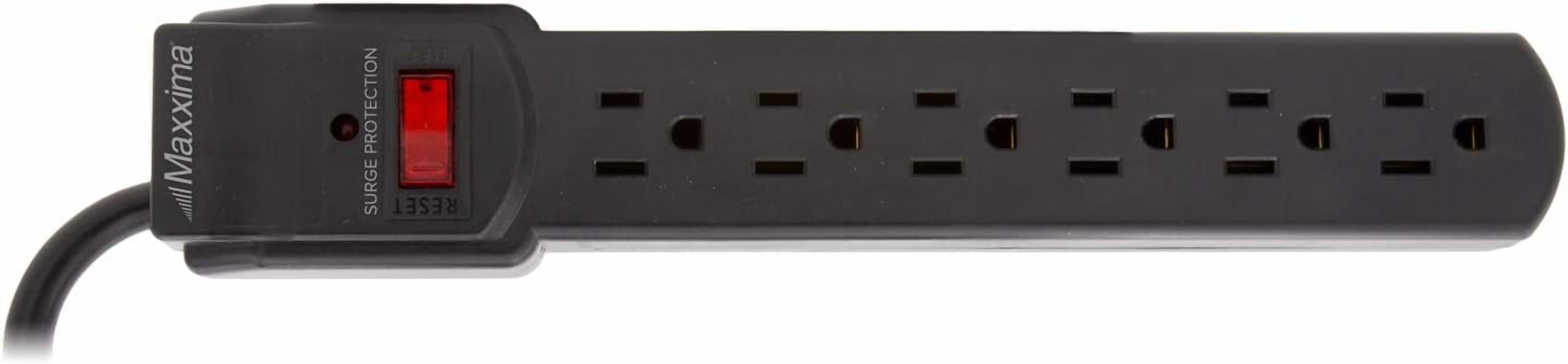 4-Pack 6 Outlet Power Strip Surge Protector - 300 Joules, Features Red On/Off Switch, Powers Multiple Electronics and Devices Simultaneously, Perfect for Home Appliances - Black