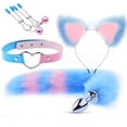 thumbnail image 1 of sexy traje cola de zorro conjunto de cuatro piezas plata pequeña cola azul polvo 2 barras + oreja rosa punta azul + clip en U azul campana rosa + cuero clásico rosa azul Zefei Wu 1327537357261, 1 of 1