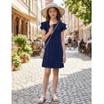 thumbnail image 4 of Oudiya Girls Dresses for Summer Flutter Sleeve Pleated Front A Line Boho Beach Tween Navy Blue Casual Party Dresses, 6-14Y, 4 of 7