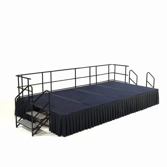 National Public Seating SG362404C-04-SB10 Stage Package with Blue Carpet, Box Pleat Black Skirting - 24 x 96 x 144 in.