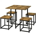 thumbnail image 2 of Topeakmart Industrial 5 Piece Dining Set with Square Table 4 Backless Stools, Rustic Brown, 2 of 7