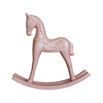 Wooden Pink Rocking Horse Figurine Nursery Decors Handcrafted Vintage Accent