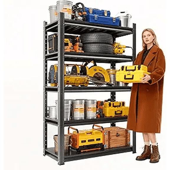 Beaunatixx 72"H Storage Shelves, Garage Metal Shelving Unit,Heavy-Duty, Metal Shelf, Adjustable, Double-Layer Column with Reinforced Ribs, Capable of Bearing 500-2500 lbs, 40"W x 18"D x 72"H, Black