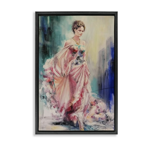 Stupell Industries Sophisticated Woman in Dress People Painting Black Floater Framed Canvas Art Print Wall Art, 17 x 25