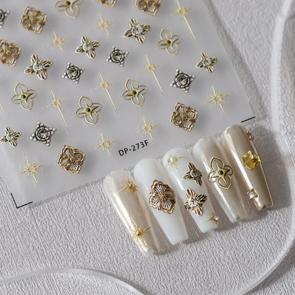 5D Embossed Gold Nail Stickers 1 Sheet Shiny Gold Nail Art Stickers for Nail Art Self-Adhesive Nail Design Stickers Nail Supplies DIY Nail Decals