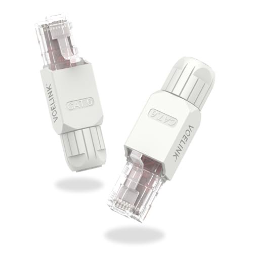 TianQi Connecteur RJ45 Sans Outil, Fiche de Terminaison de Champ CAT6, Fiche Modulaire Plaquée Or, Connecteur UTP CAT6 Sans Outil pour Câble Réseau 23 à 26 AWG, 2 Pack, Blanc