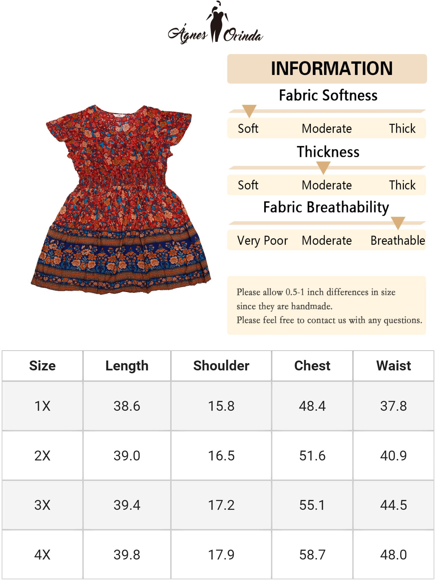 DARING DIVA Women's Plus Size Midi Placed Pattern V Neck Dress 3X Blue Red