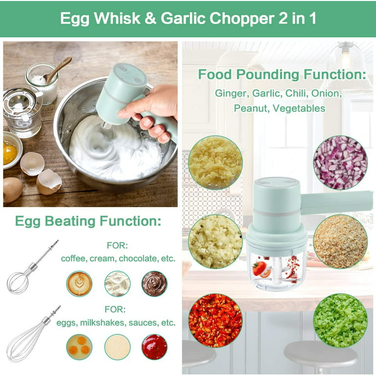 Nokstar 3 Speed Electric Hand Mixer,USB Rechargable Handheld Egg Beater  with the Function of Food Chopper, Home for Kitchen 