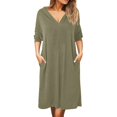 thumbnail image 1 of adviicd Robes Midi pour Femmes Robe Bohème Tribale à Imprimé Manches Courtes Col en V à Nouer dans le Dos Robe Droite d'Été AG,m, 1 of 5
