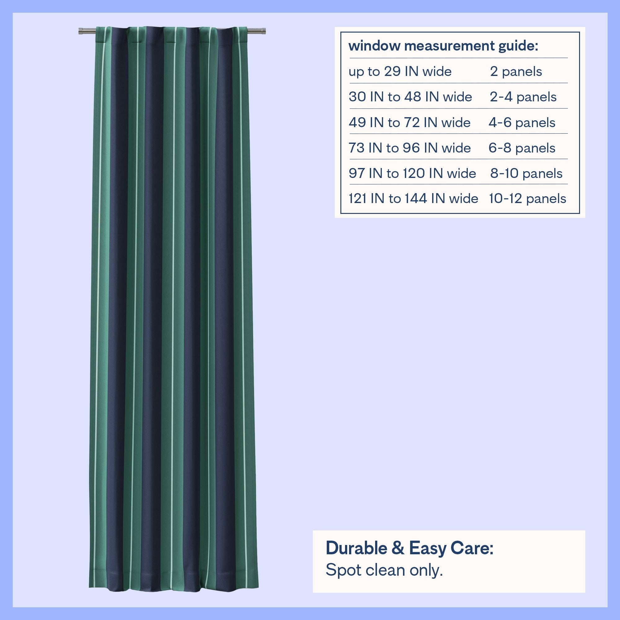 Mainstays Kids Green and Navy Blue Printed Blackout Rod Pocket with Back Tabs Single Curtain Panel, Set of 1, 38" W x 95" L