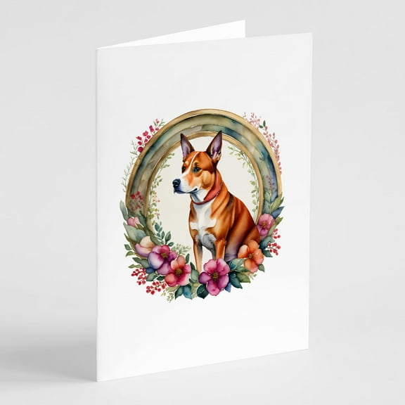 Basenji and Flowers Greeting Cards and Envelopes Pack of 8 7 in x 5 in