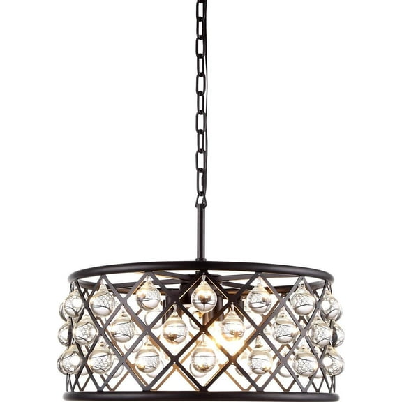 Pendant MADISON 5-Light Clear Crystal Mocha Brown Polished Nickel Glass  EL-3455