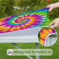 thumbnail image 6 of Colorful Rainbow Tie Dye Spiral Pattern Square Fitted Tablecloth with Elastic Edge,Square Table Cover,Washable Elastic Table Cover for Home Kitchen Party Decor 34"x34", 6 of 6