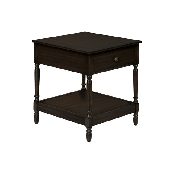 Dtwnek 2 Tier End Table Side Table with 1 Drawer and Bottom Shelf, Square Top Nightstand for Bedroom, Living Room, Brown