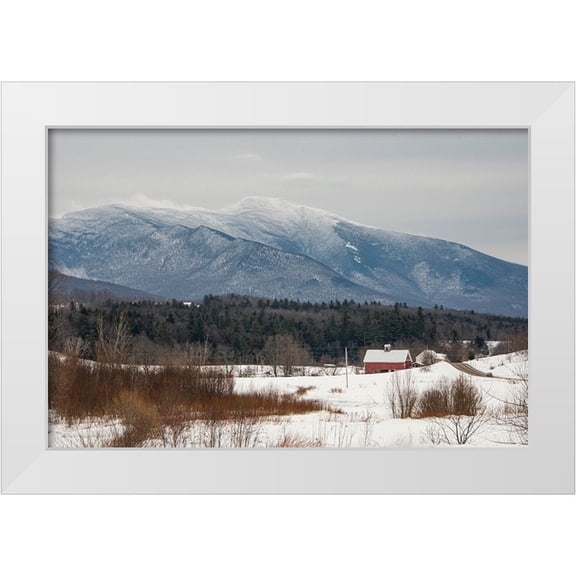Jones, Allison 14x11 White Modern Wood Framed Museum Art Print Titled - USA-Vermont-Cambridge Lower Pleasant Road-toward the west side of Mount Mansfield-snow on field