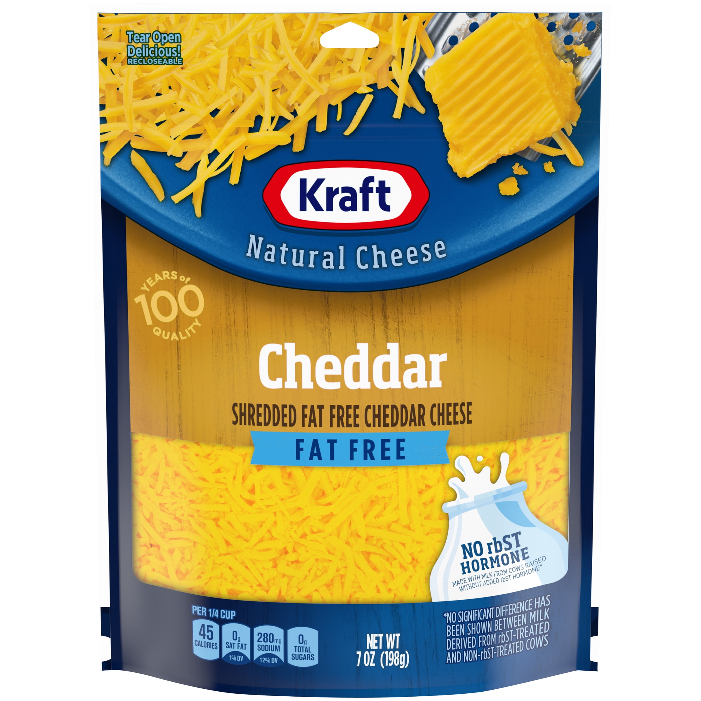 Kraft Cheddar Fat Free Shredded Cheese, 7 oz Bag - Walmart.com ...