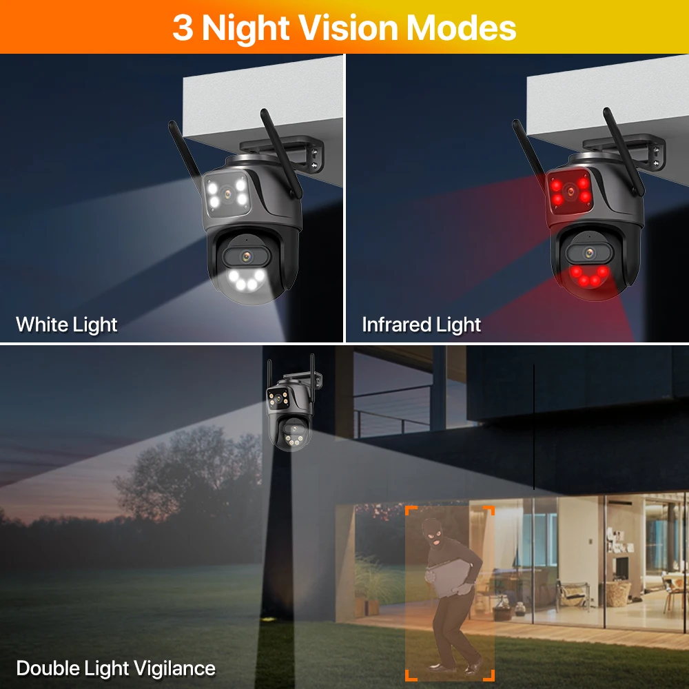 IP Camera 6K 9MP HD WiFi Outdoor Camera 8x Zoom Three Lens Dual Screen Home Security PTZ Camera 6MP Video Surveillance