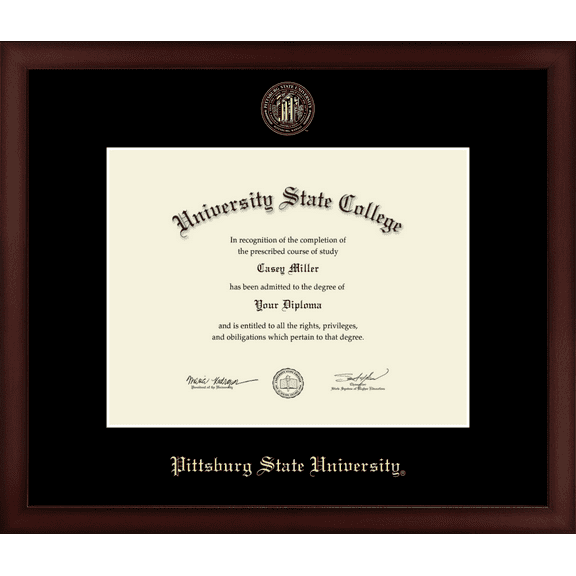 Pittsburg State University Diploma Frame, Document Size 11" x 8.5"